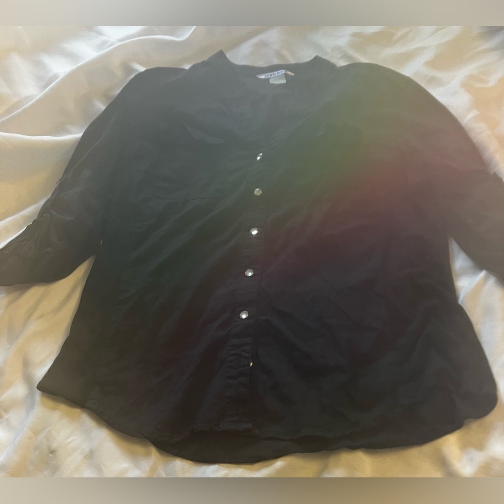 Womens black ¾ length sleeve button up top size L